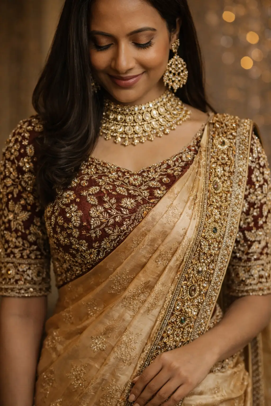 Off-shoulder bridal blouse featuring crystal beading and corset-style back detailing.